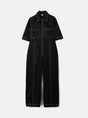 Jigsaw Black 100% Linen Contrast Stitch Jumpsuit - Image 7 of 7