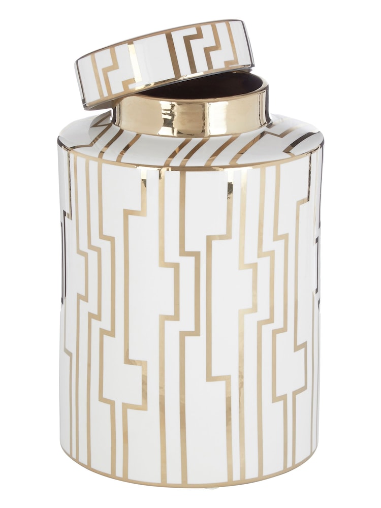 Fifty Five South White/Gold Kya Ceramic Jar with Lid - Image 3 of 4