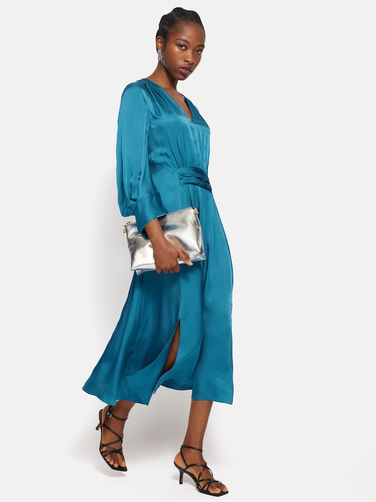 Jigsaw Blue Hammered Satin Midi Dress - Image 1 of 7