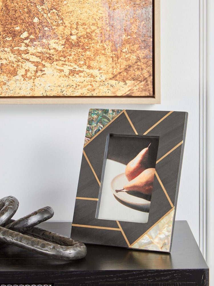 Fifty Five South Black and Gold Oriana Slate Frame with Mother of Pearl Inlays - Image 1 of 7 Fifty Five South Black and Gold Oriana Slate Frame with Mother of Pearl Inlays - Image 1 of 7