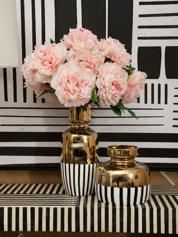 Fifty Five South Black White And Gold Cassia Stripe Vase - Image 1 of 2