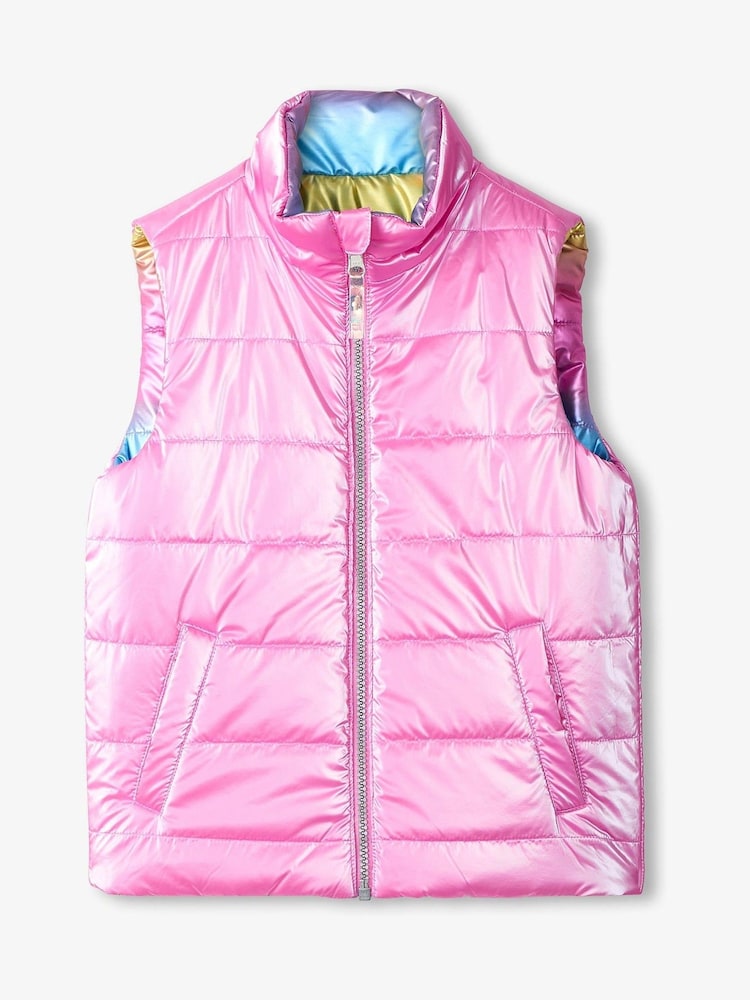 Hatley Pink Rainbow Shine Reversible Quilted Gilet - Image 1 of 5