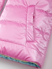Hatley Pink Rainbow Shine Reversible Quilted Gilet - Image 5 of 5