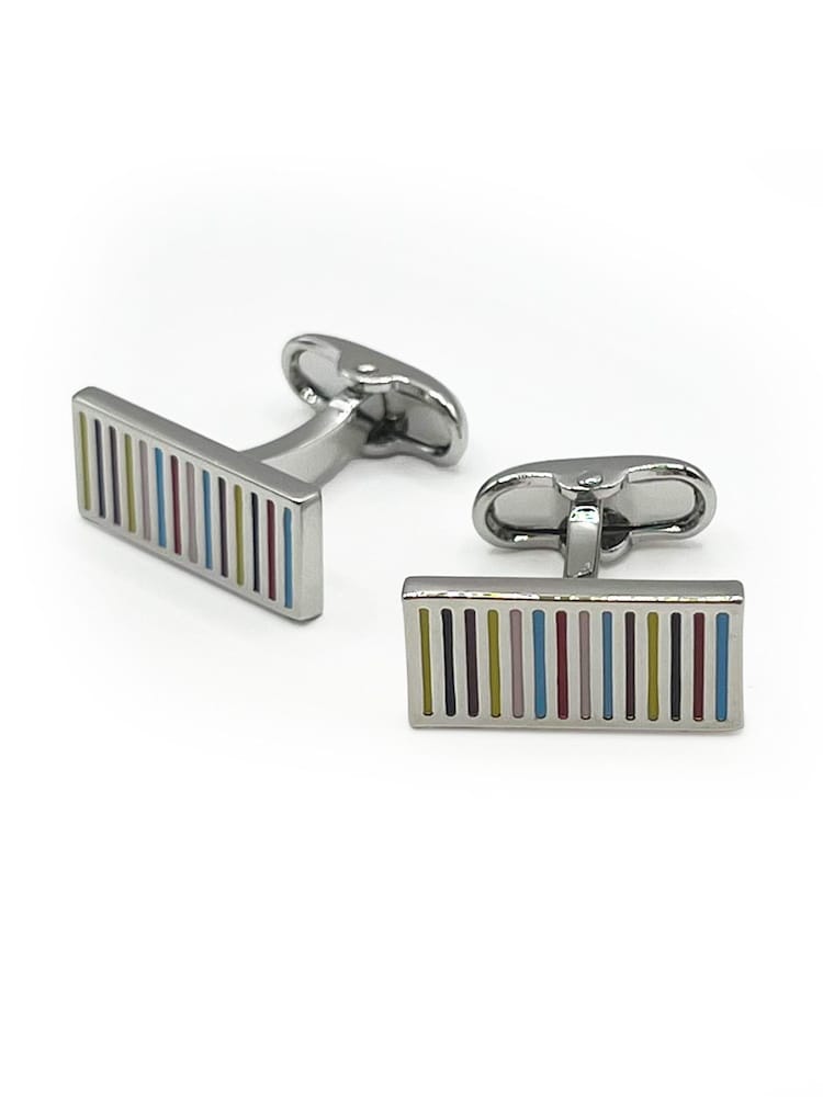 Savile Row Company Blue Multi Coloured Rhodium Plated Rectangular Cufflinks - Image 1 of 1 Savile Row Company Blue Multi Coloured Rhodium Plated Rectangular Cufflinks - Image 1 of 1