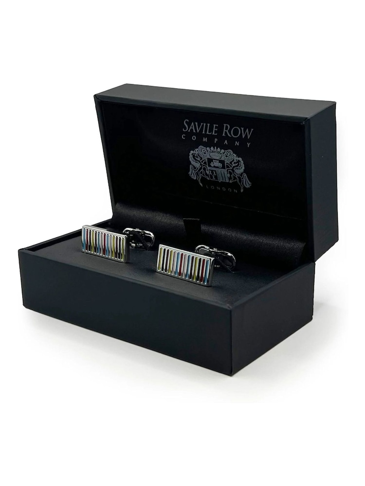 أزرار أكمام مستطيلة مطلية بالروديوم ومتعددة الألوان من Savile Row Company - Image 3 of 3