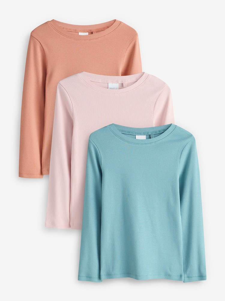 Pink/Green Ribbed Short Sleeves T-Shirt 3 Pack - Image 1 of 4