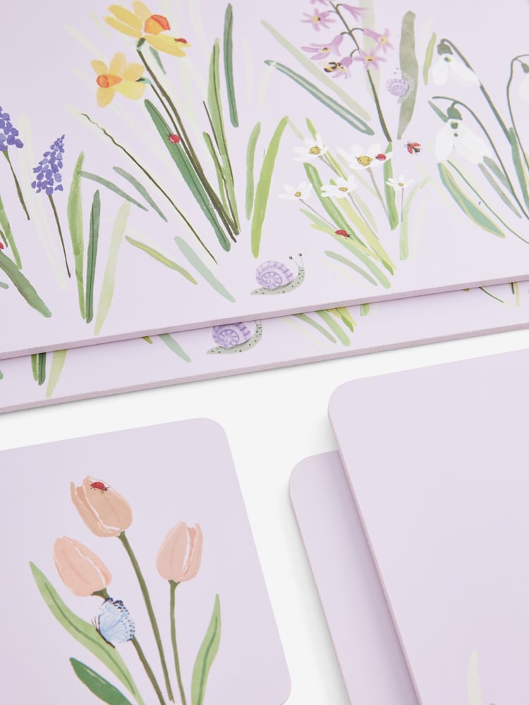 Set of 4 Purple Lila Floral Corkback Placemats and Coasters - Image 3 of 4