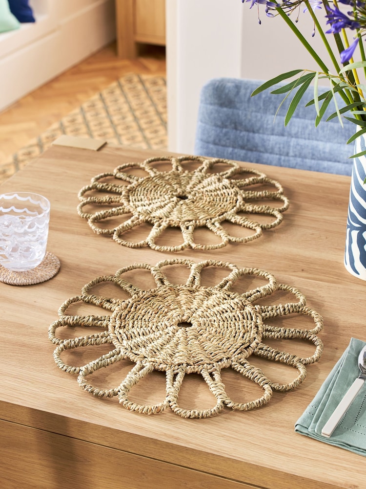 Set of 2 Natural Seagrass Scallop Placemats - Image 1 of 4 Set of 2 Natural Seagrass Scallop Placemats - Image 1 of 4