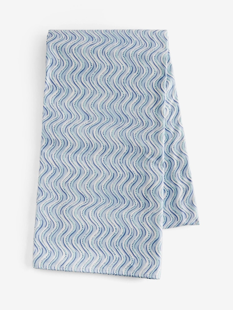 Blue 100% Cotton Wave Geo Wipe Clean Tablecloth - Image 1 of 1