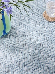 Blue 100% Cotton Wave Geo Wipe Clean Tablecloth - Image 2 of 3