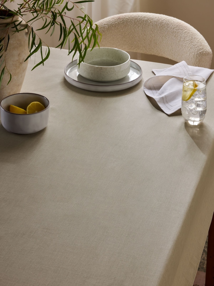 Natural 100% Cotton Linen Look Wipe Clean Tablecloth - Image 1 of 3