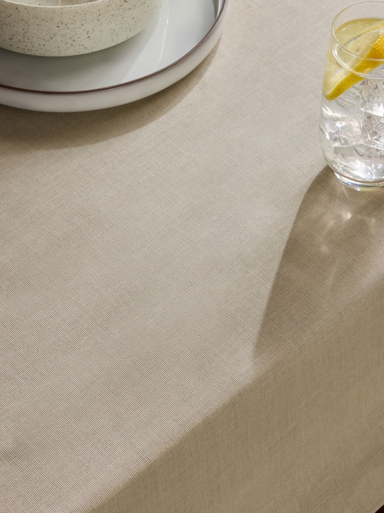 Natural 100% Cotton Linen Look Wipe Clean Tablecloth - Image 2 of 3