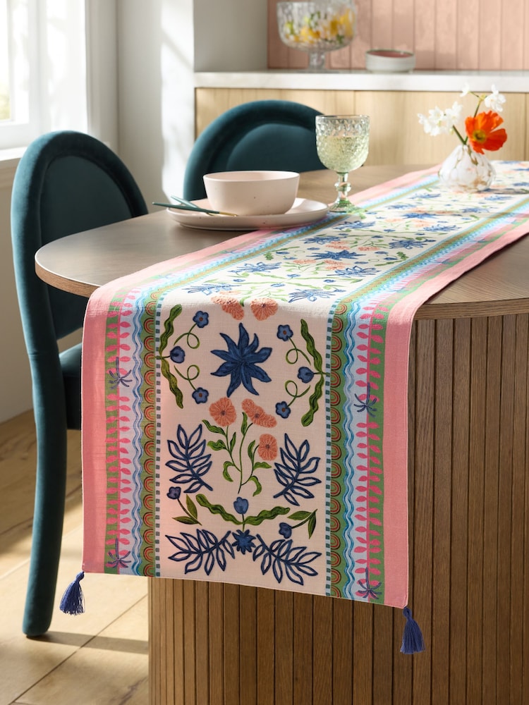 Pink Cassia Embroidered Kitchen Table Runner - Image 1 of 4