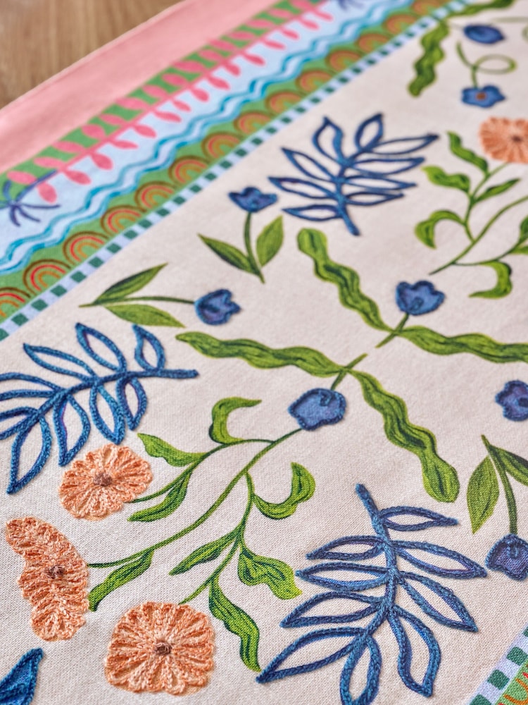 Pink Cassia Embroidered Kitchen Table Runner - Image 4 of 4