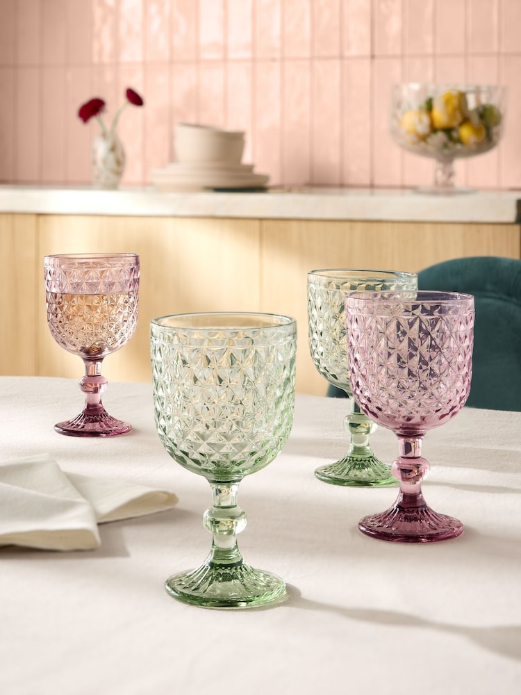 Set of 4 Cassia Pressed Wine Glasses - Image 1 of 3