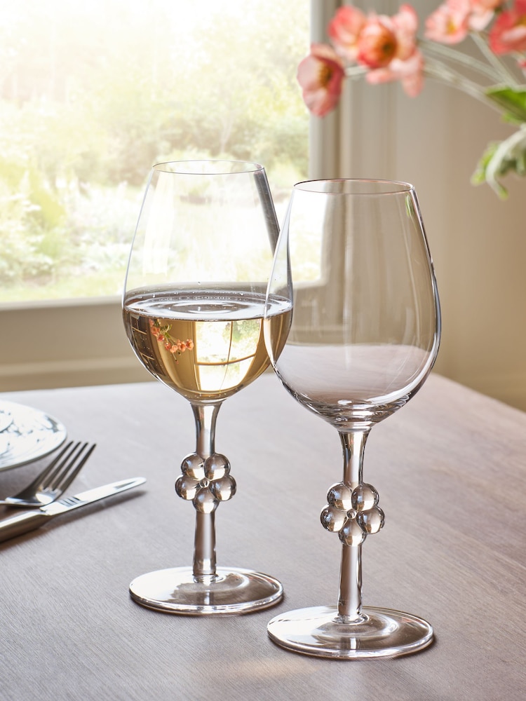 Set of 2 Clear Daisy Stem Wine Glasses - Image 1 of 3 Set of 2 Clear Daisy Stem Wine Glasses - Image 1 of 3