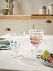 Set of 2 White Caned Stripe Wine Glasses - Image 1 of 1