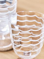 Set of 2 White Caned Stripe Wine Glasses - Image 2 of 3