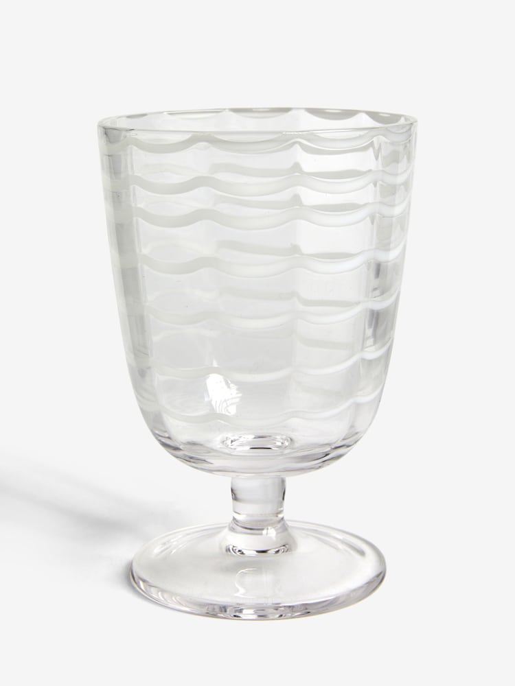 Set of 2 White Caned Stripe Wine Glasses - Image 3 of 3
