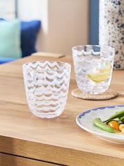 Set of 2 White Caned Stripe Tumbler Glasses - Image 1 of 3