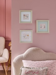 Jojo Maman Bébé Set of 3 Pink/Cream Embroidered Betsy Bunny Meadow Wall Art - Image 1 of 4