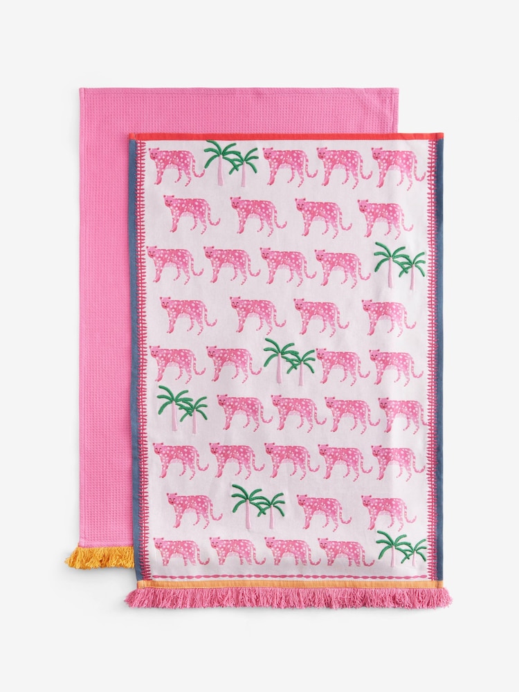 Set of 2 Embroidered Tropical Leopard Tea Towels - Bild 3 von 3 Set of 2 Embroidered Tropical Leopard Tea Towels - Bild 3 von 3