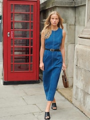 Ro&Zo Blue Denim Column Midi Dress - Image 3 of 8