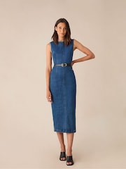 Ro&Zo Blue Denim Column Midi Dress - Image 4 of 8