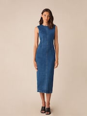 Ro&Zo Blue Denim Column Midi Dress - Image 5 of 8