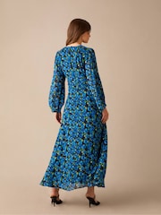 Ro&Zo – blaues Kleid mit geraffter Taille mit floralem Print - Bild 2 von 4