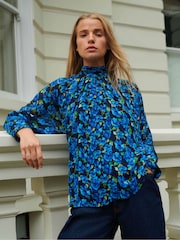Ro&Zo Blue Floral Print Batwing Sleeve Blouse - Изображение 1 из 4