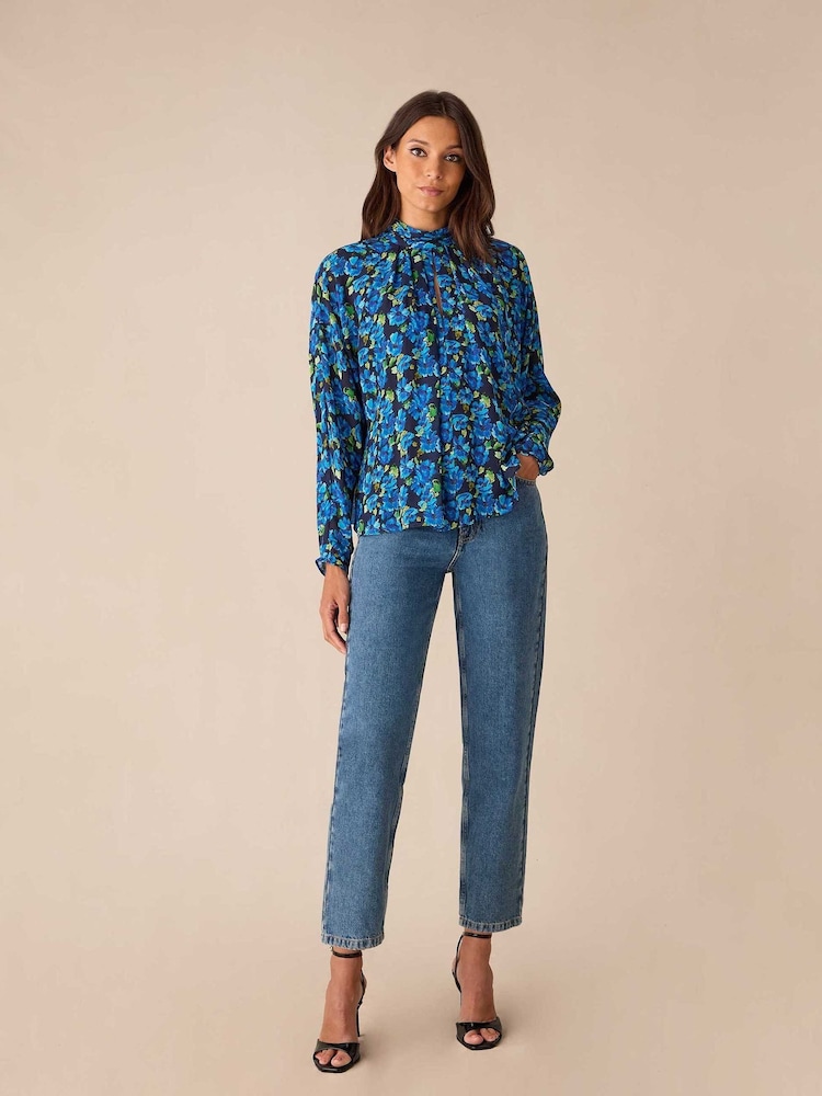 Ro&Zo Blue Floral Print Batwing Sleeve Blouse - Изображение 4 из 4