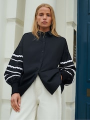 Ro&Zo Black Trim Insert Sleeve 100% Cotton Shirt - Image 1 of 6