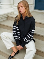 Ro&Zo Black Trim Insert Sleeve 100% Cotton Shirt - Image 2 of 6