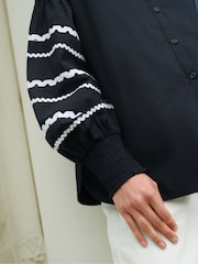 Ro&Zo Black Trim Insert Sleeve 100% Cotton Shirt - Image 3 of 6