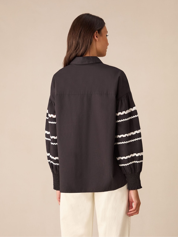 Ro&Zo Black Trim Insert Sleeve 100% Cotton Shirt - Image 6 of 6