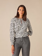 Ro&Zo Black Mono Floral Print Keyhole Front Blouse - Image 1 of 5