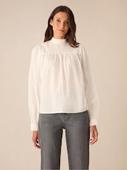 Ro&Zo Ivory White Shirred Neck 100% Cotton Blouse - Image 2 of 4