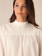 Ro&Zo Ivory White Shirred Neck 100% Cotton Blouse - Image 3 of 4