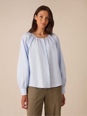 Ro&Zo Blue 100% Cotton Gathered Blouse - Image 4 of 7
