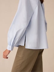 Ro&Zo Blue 100% Cotton Gathered Blouse - Image 5 of 7
