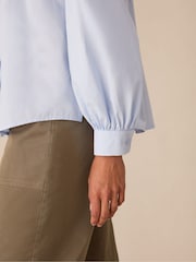 Ro&Zo Blue 100% Cotton Gathered Blouse - Image 6 of 7