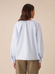 Ro&Zo Blue 100% Cotton Gathered Blouse - Image 7 of 7