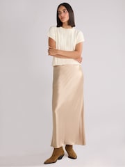 Ro&Zo Natural Metallic Satin Bias Cut Maxi Skirt - Image 1 of 3