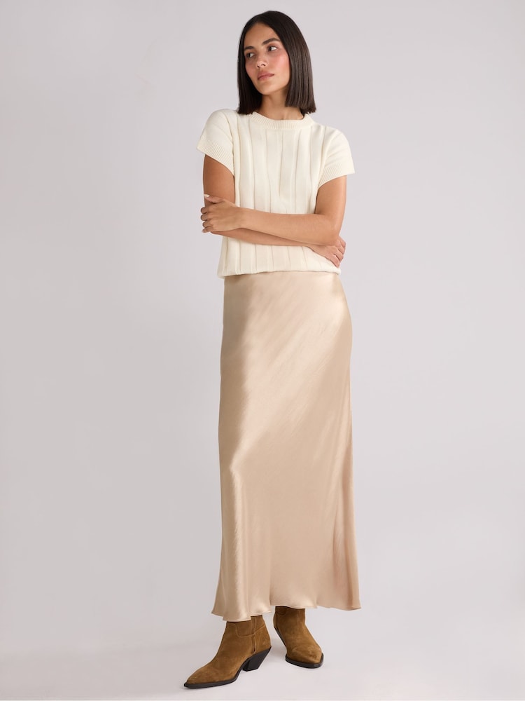 Ro&Zo Natural Metallic Satin Bias Cut Maxi Skirt - Image 1 of 3