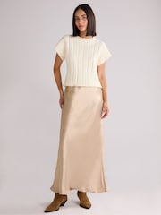 Ro&Zo Natural Metallic Satin Bias Cut Maxi Skirt - Image 2 of 3