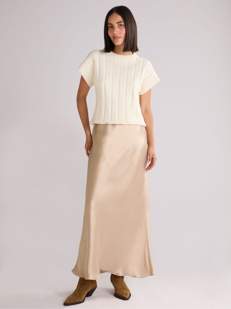 Ro&Zo Natural Metallic Satin Bias Cut Maxi Skirt - Image 2 of 3