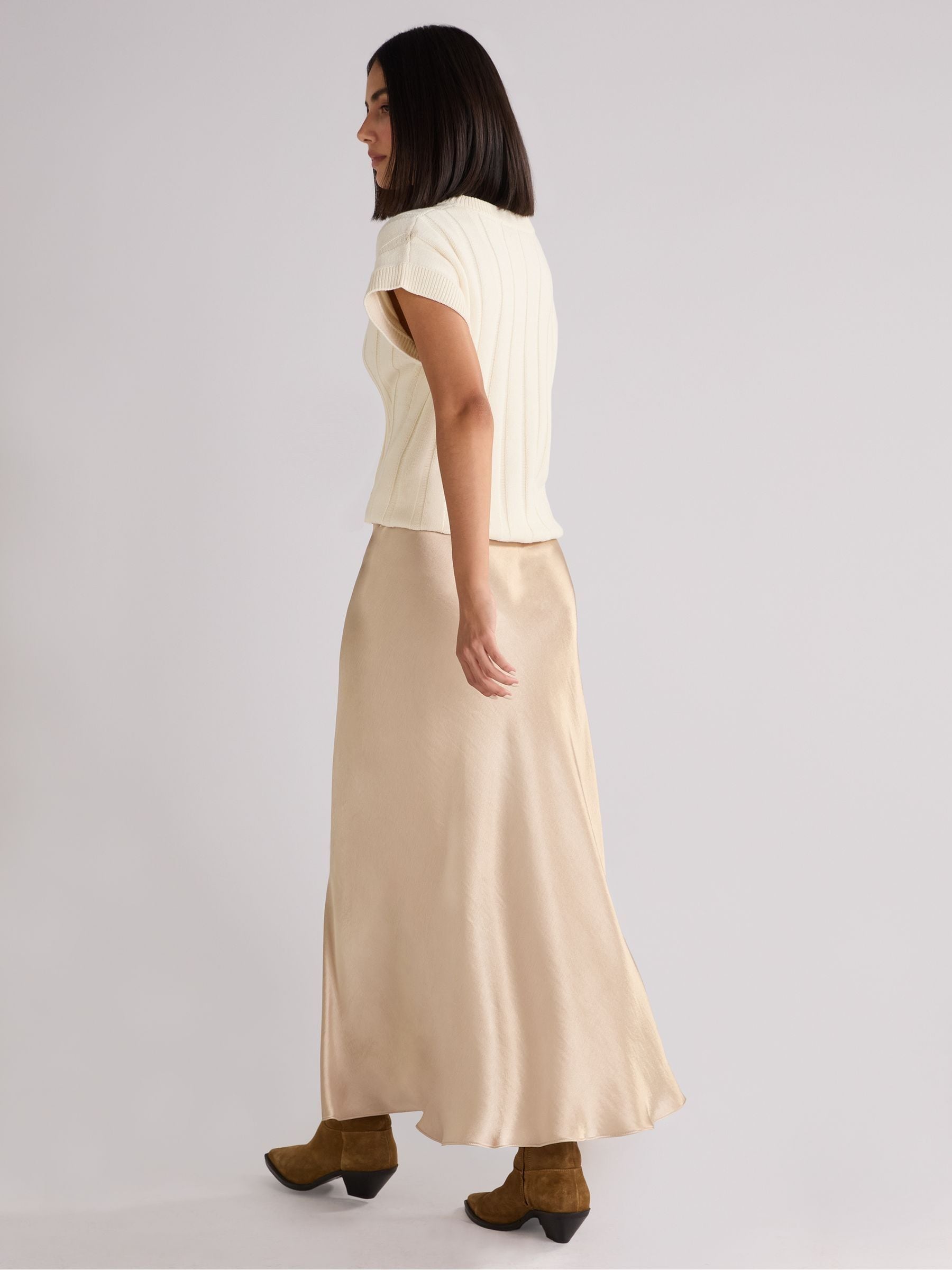 Buy Ro&Zo Natural Metallic Satin Bias Cut Maxi Skirt from