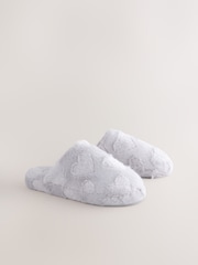 Grey Carved Heart Faux Fur Carved Heart Mule Slippers - Image 4 of 8