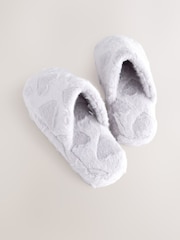 Grey Carved Heart Faux Fur Carved Heart Mule Slippers - Image 5 of 8